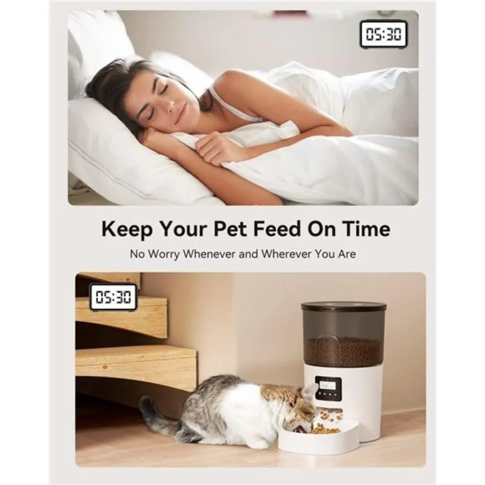 Automatic Cat Feeders, 3L Timed Cat Dry Food Dispenser with Clog-Free Design